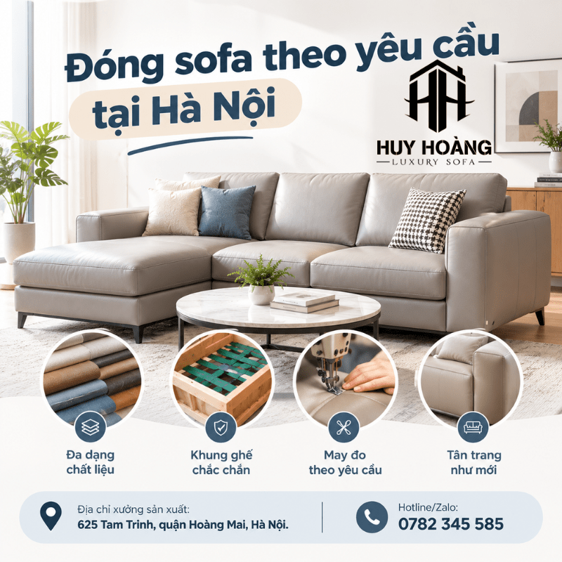 Đóng sofa theo yêu cầu tại Hà Nội là giải pháp phù hợp cho những căn hộ, phòng khách có diện tích hoặc thiết kế đặc thù.