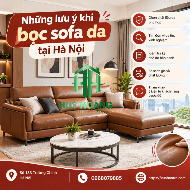 Khi lựa chọn dịch vụ bọc sofa da tại Hà Nội, khách hàng nên ưu tiên đơn vị có xưởng trực tiếp, thợ tay nghề cao và chất liệu da rõ nguồn gốc.