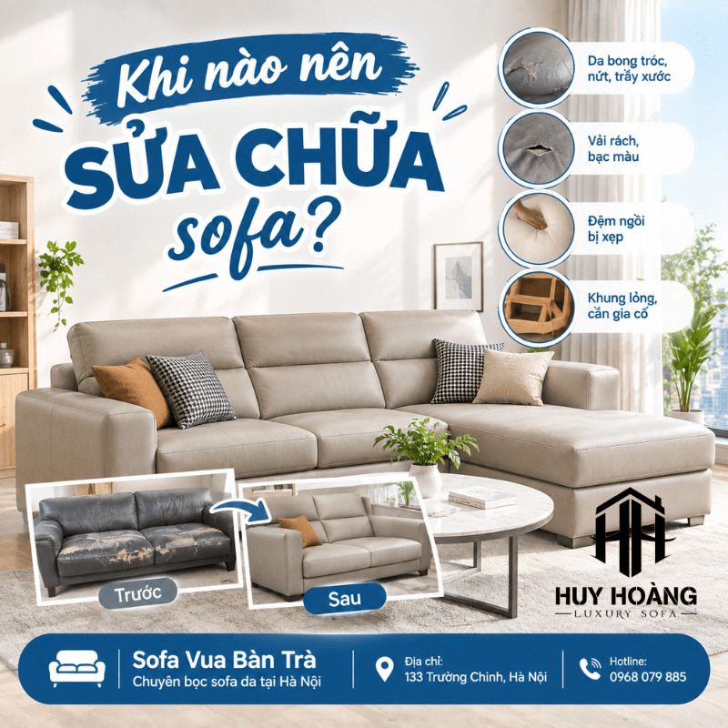 Sửa chữa sofa uy tín tại Hà Nội là giải pháp phù hợp khi bộ sofa vẫn còn chắc chắn nhưng lớp bọc đã cũ.